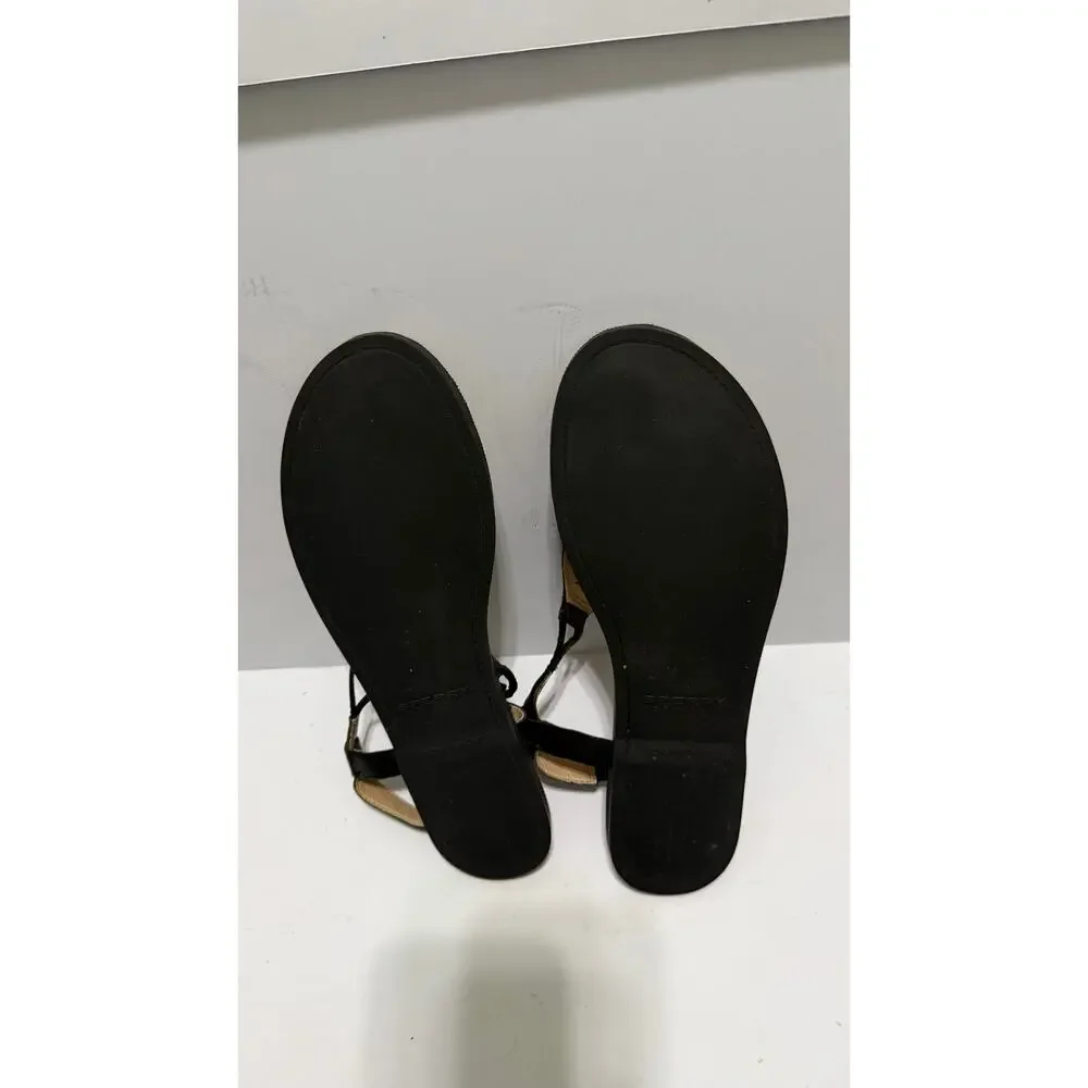Sperry Top-Sider Womens Size 10 Black Tan Leather Thong Slingback Flat Sandals